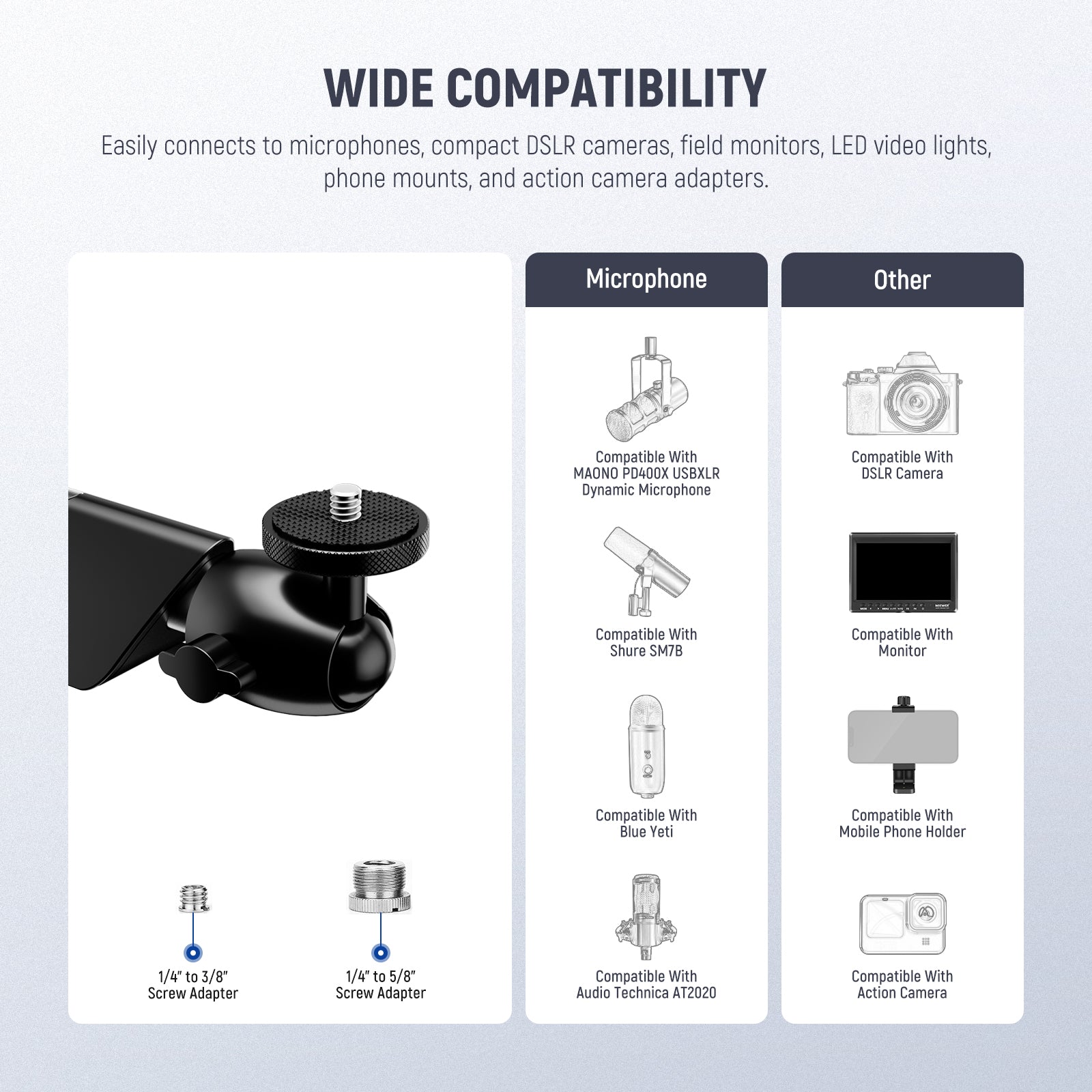 Wide Compatibility of the NEEWER MS007 Low Profile Mic Stand