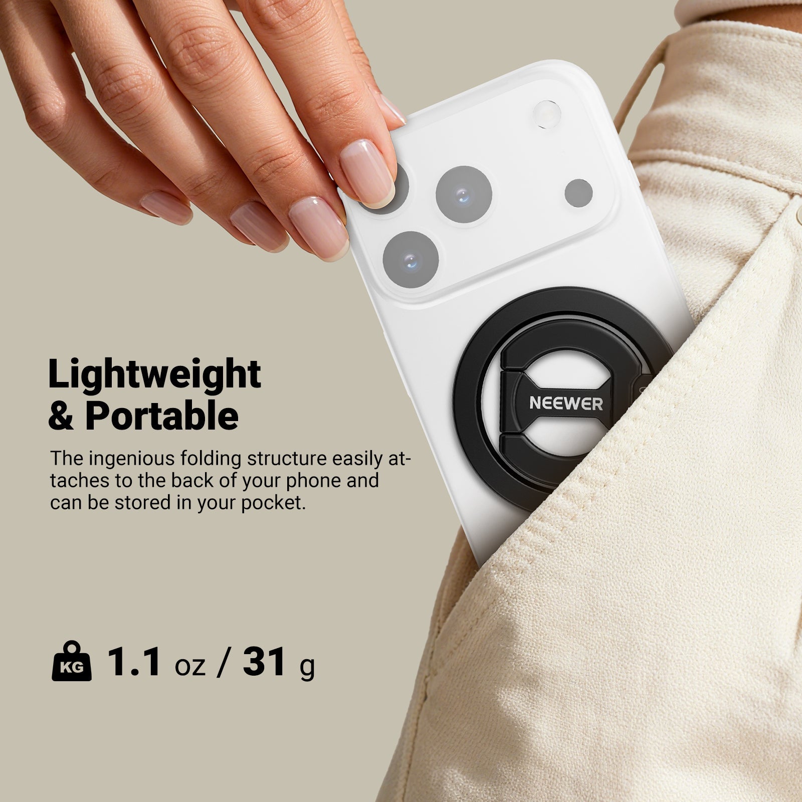 The magnetic cell phone holder mount for desk weighs 1.1 oz