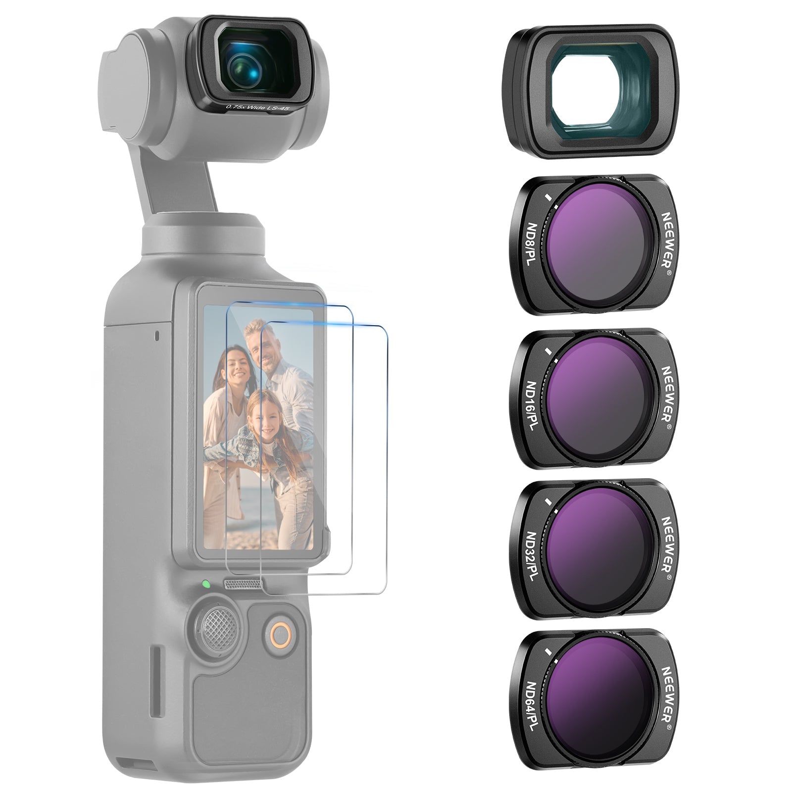 NEEWER FL-B07 ND/PL Filter Set with 0.75X Wide Angle Lens