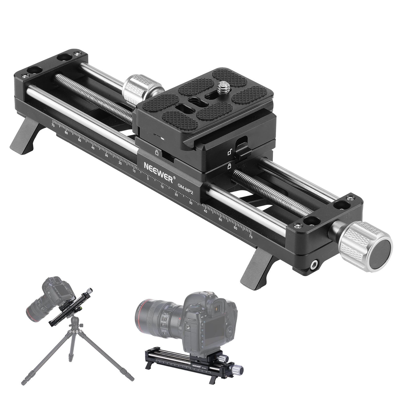 thumbnail image 2 of NEEWER 140mm Macro Focusing Rail Slider – 360° Rotation, 4-Directional Locking, Retractable Feet, Arca QR Plate, For Close-Up Photography & Time Lapse 2 of 10