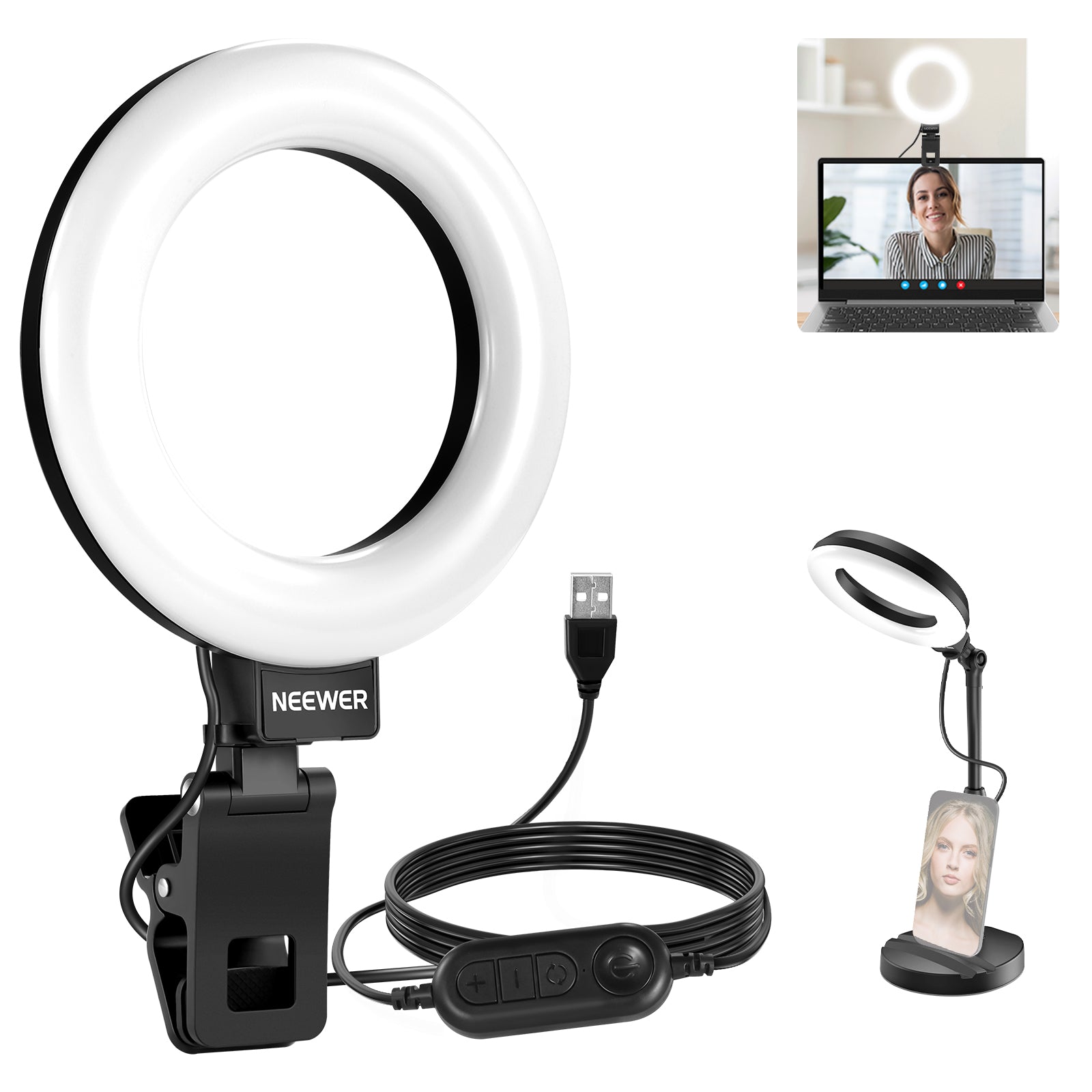 NEEWER BR60 Desk Ring Light with Stand & Monitor Clamp