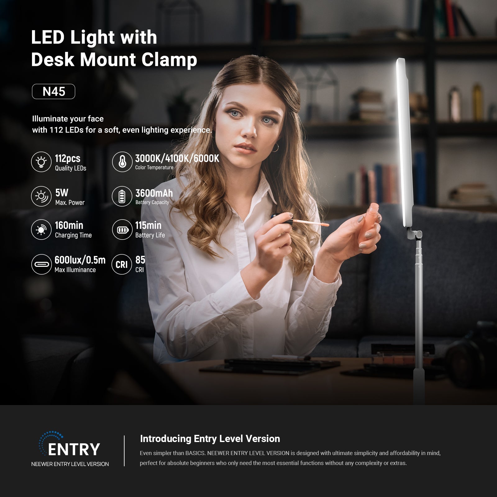 A girl used the NEEWER N45 Overhead Desk Light to illuminate her nails while doing her manicure.