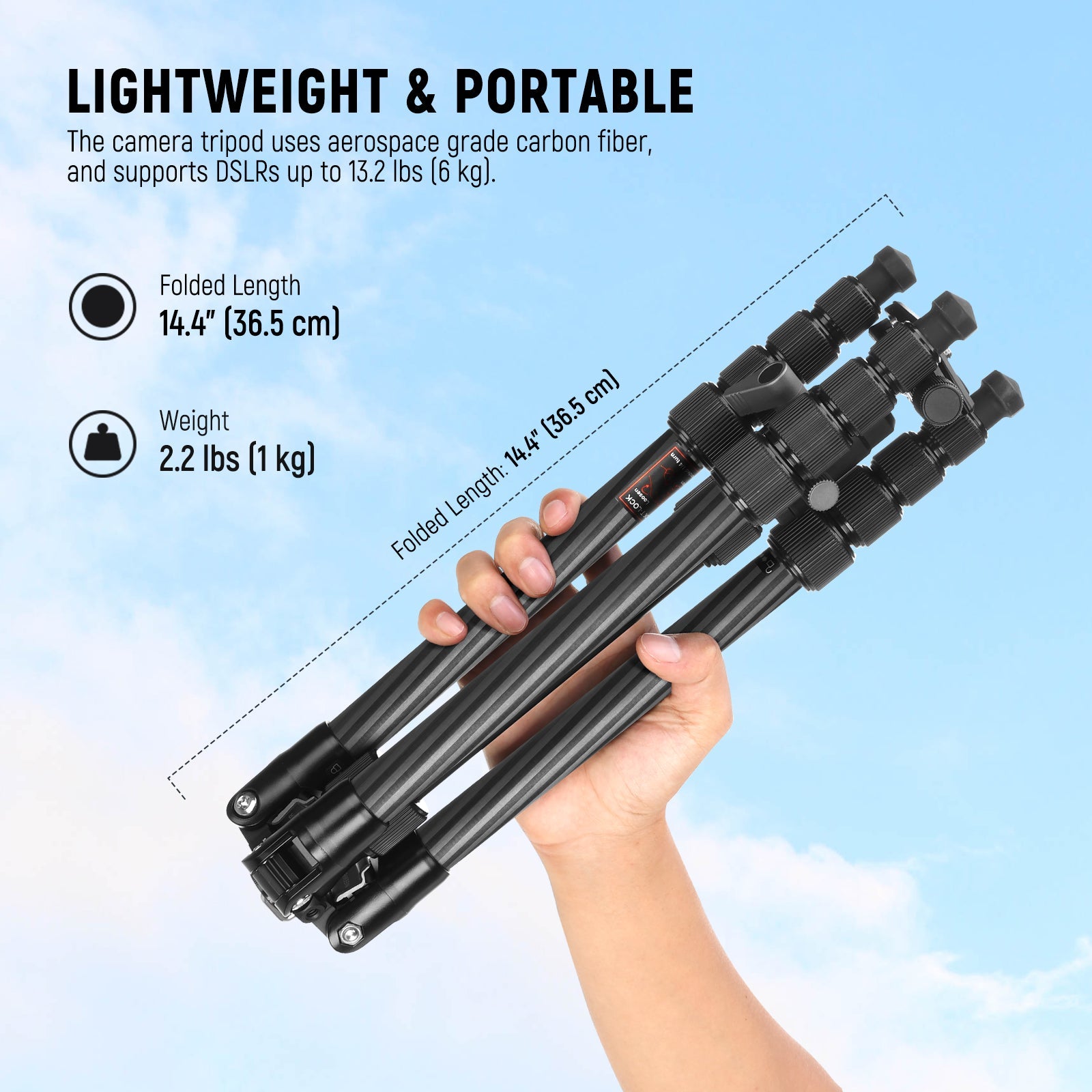 NEEWER TP39 Camera Tripod uses aerpspace grade carbon fiber.