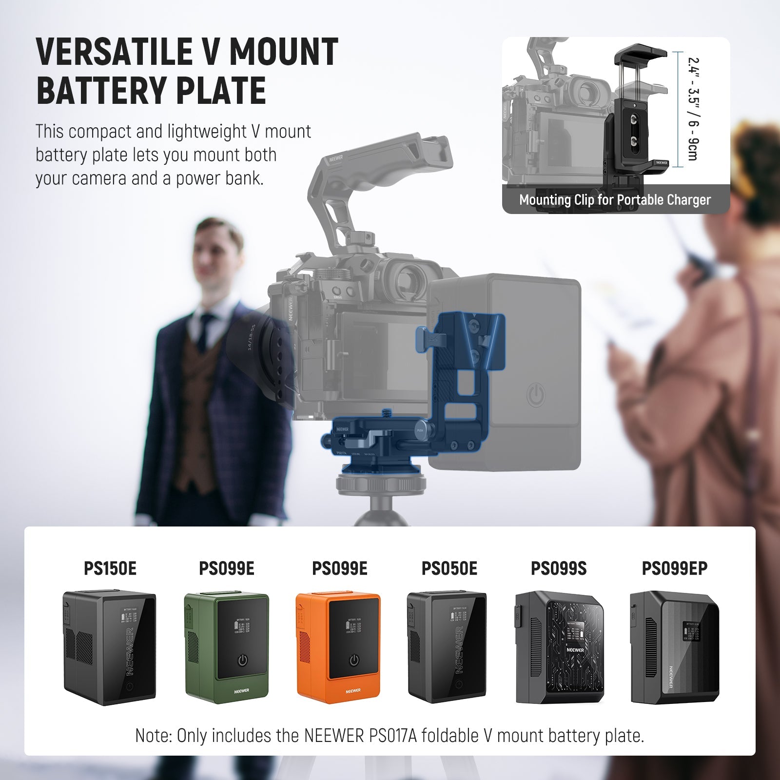 This compact and lightweight V mount battery plate lets you mount both a camera and a V mount battery