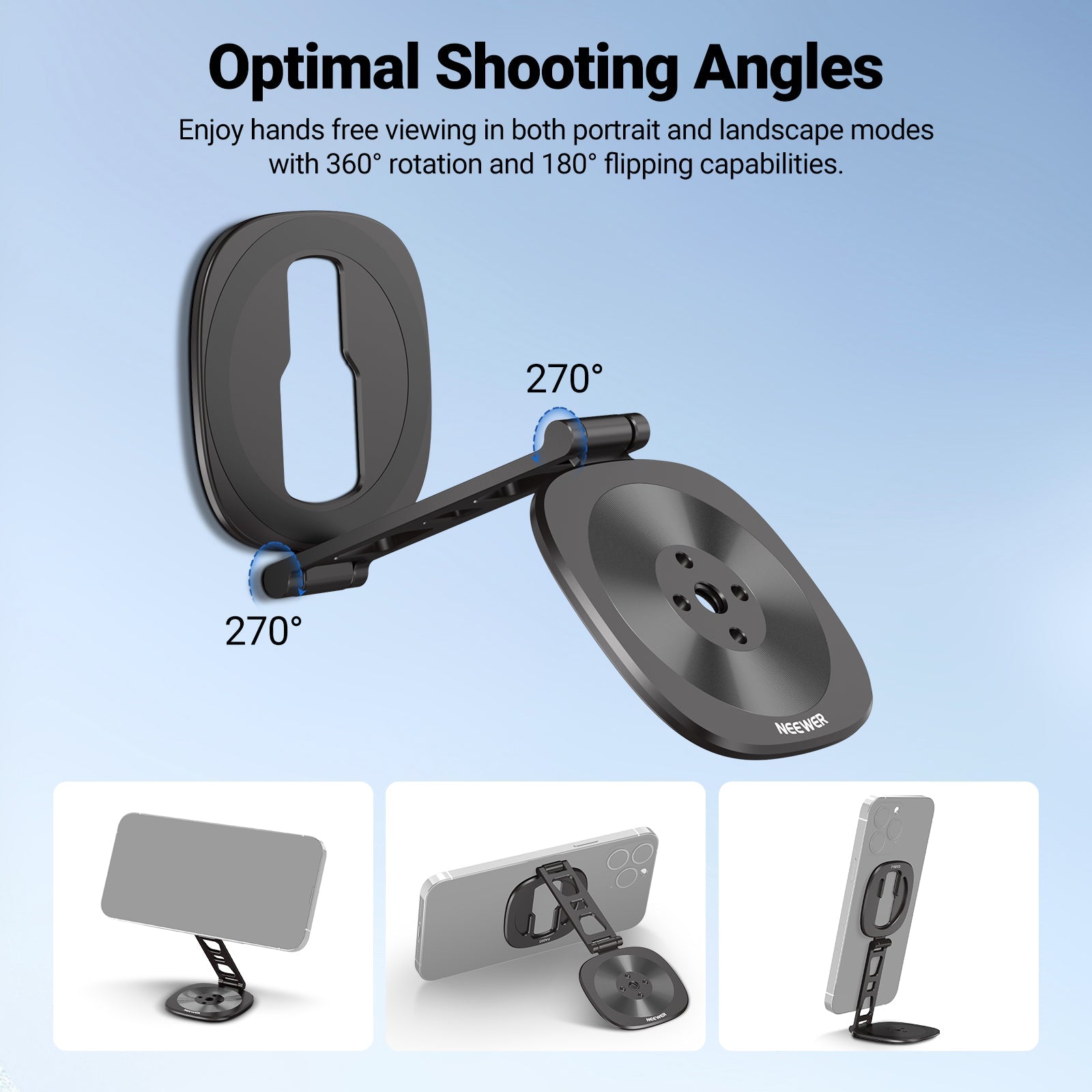 NEEWER PA095 Versatile Dual Magnetic Phone Ring Holder offers optimal shooting angles.