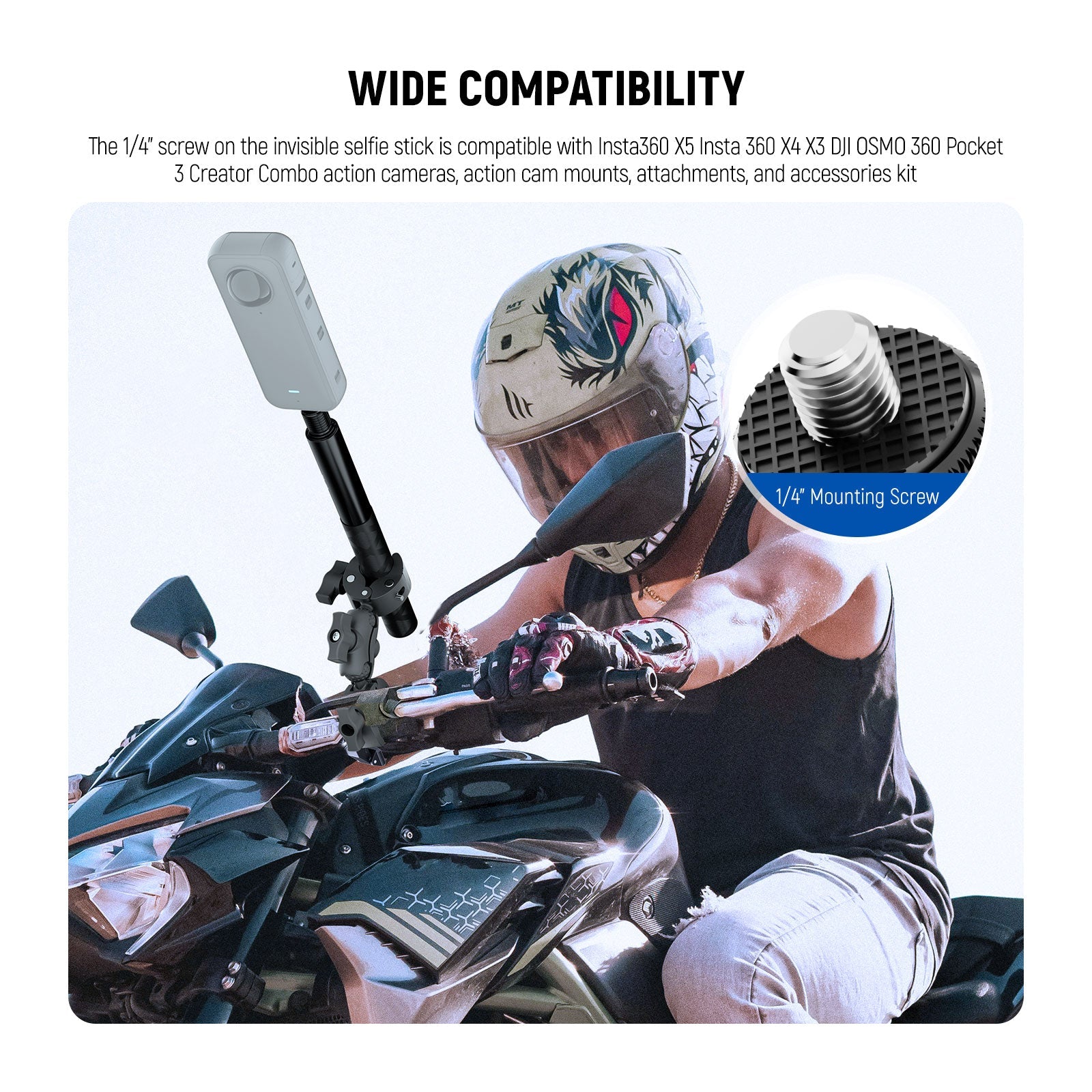 A man is using the NEEWER GP-32 Motorcycle & Bike Mount Accessories Kit while riding.