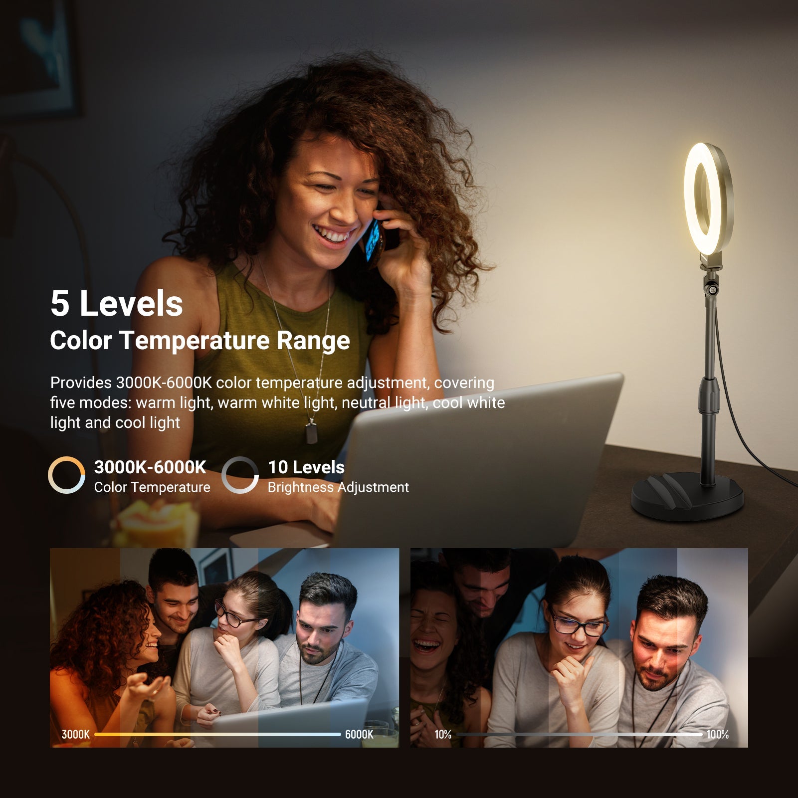 A girl is using the NEEWER BR60 Desk Ring Light kit for Zoom calls.