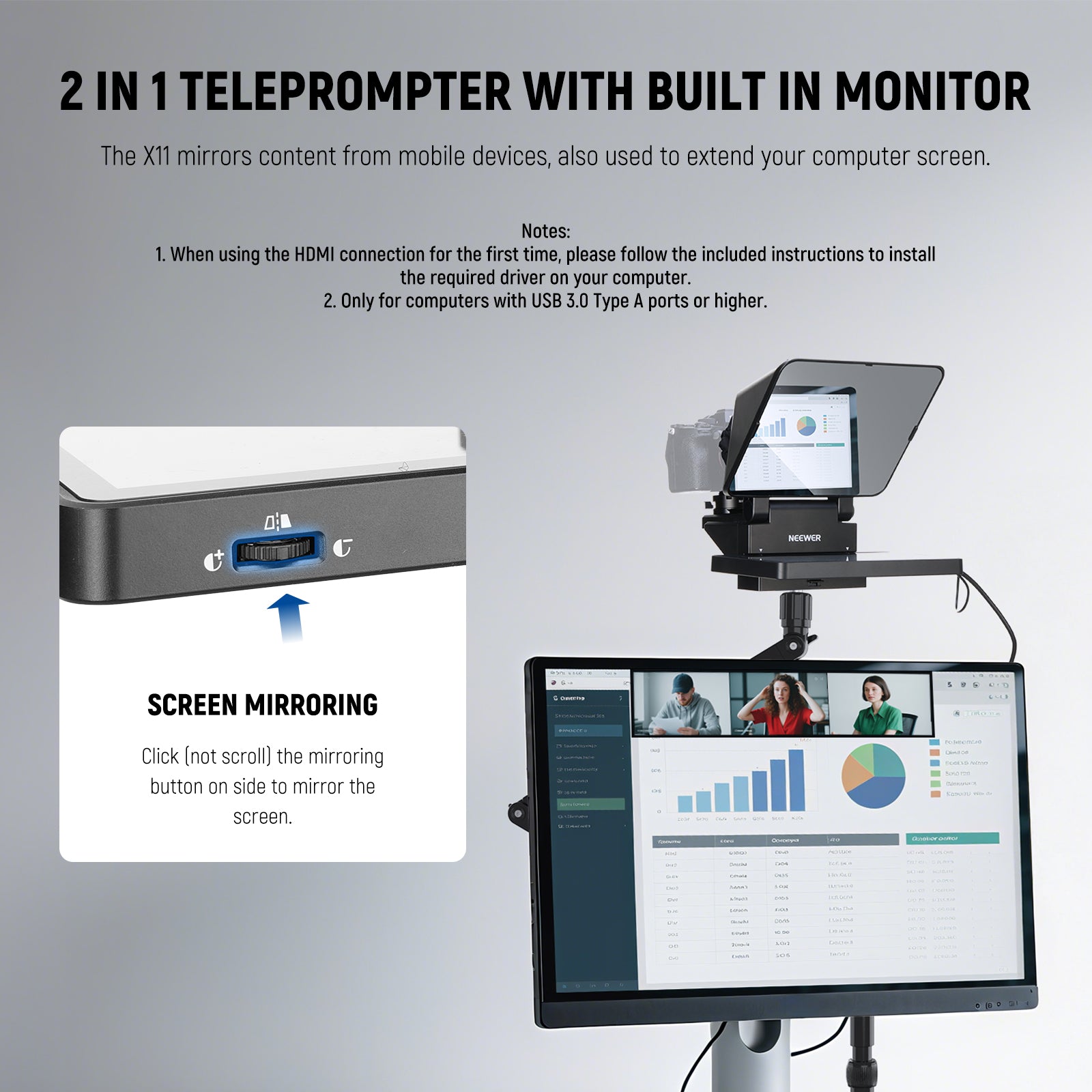 NEEWER X11 2-In-1 Pro Teleprompter can be used to extend your computer screen.