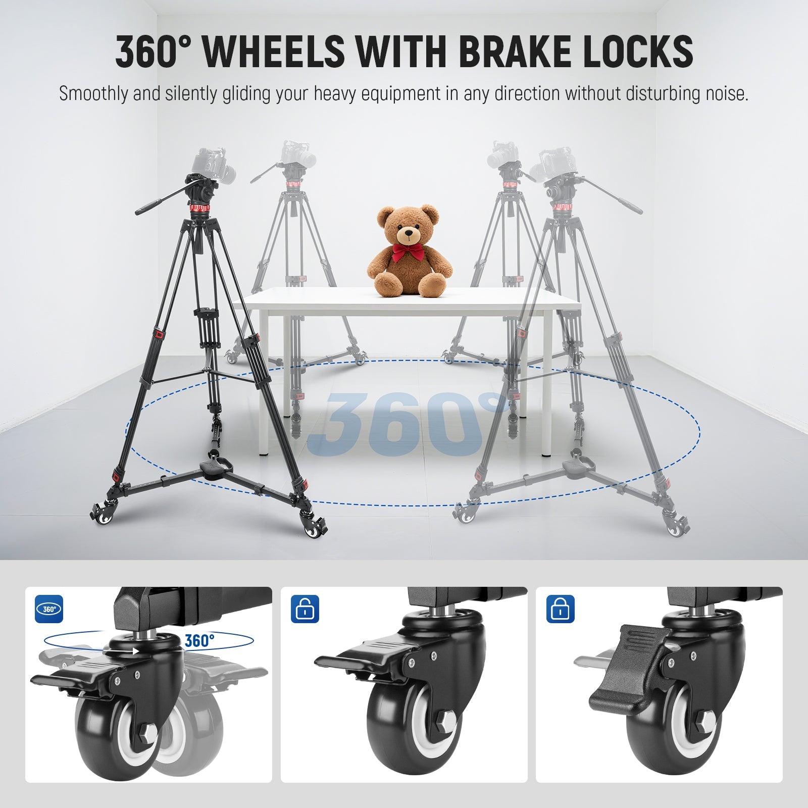 NEEWER TS012 Heavy Duty Tripod Dolly glides your heavy equipment in any direction without disturbing noise.