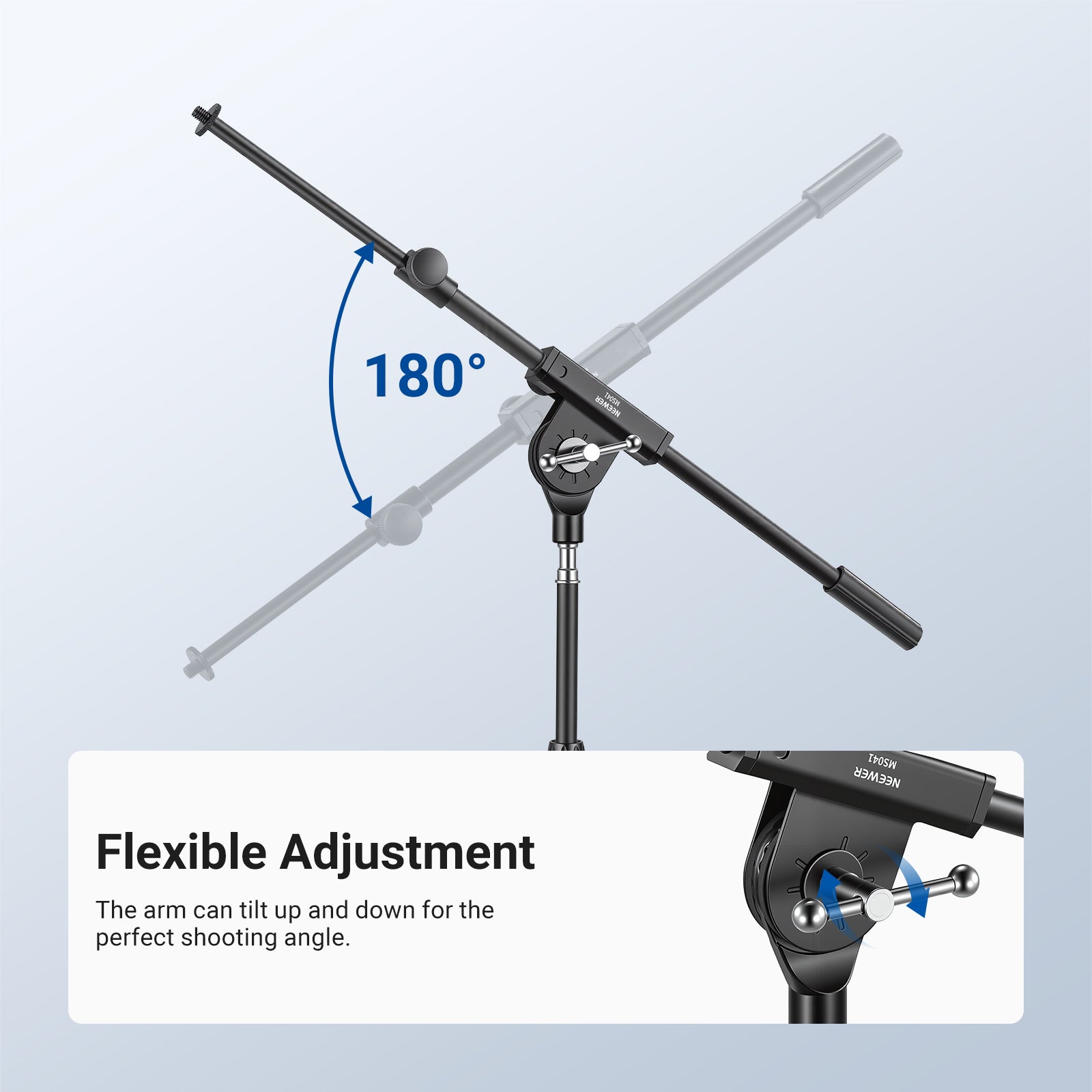 The arm can tilt up and down for the perfect shooting angle.