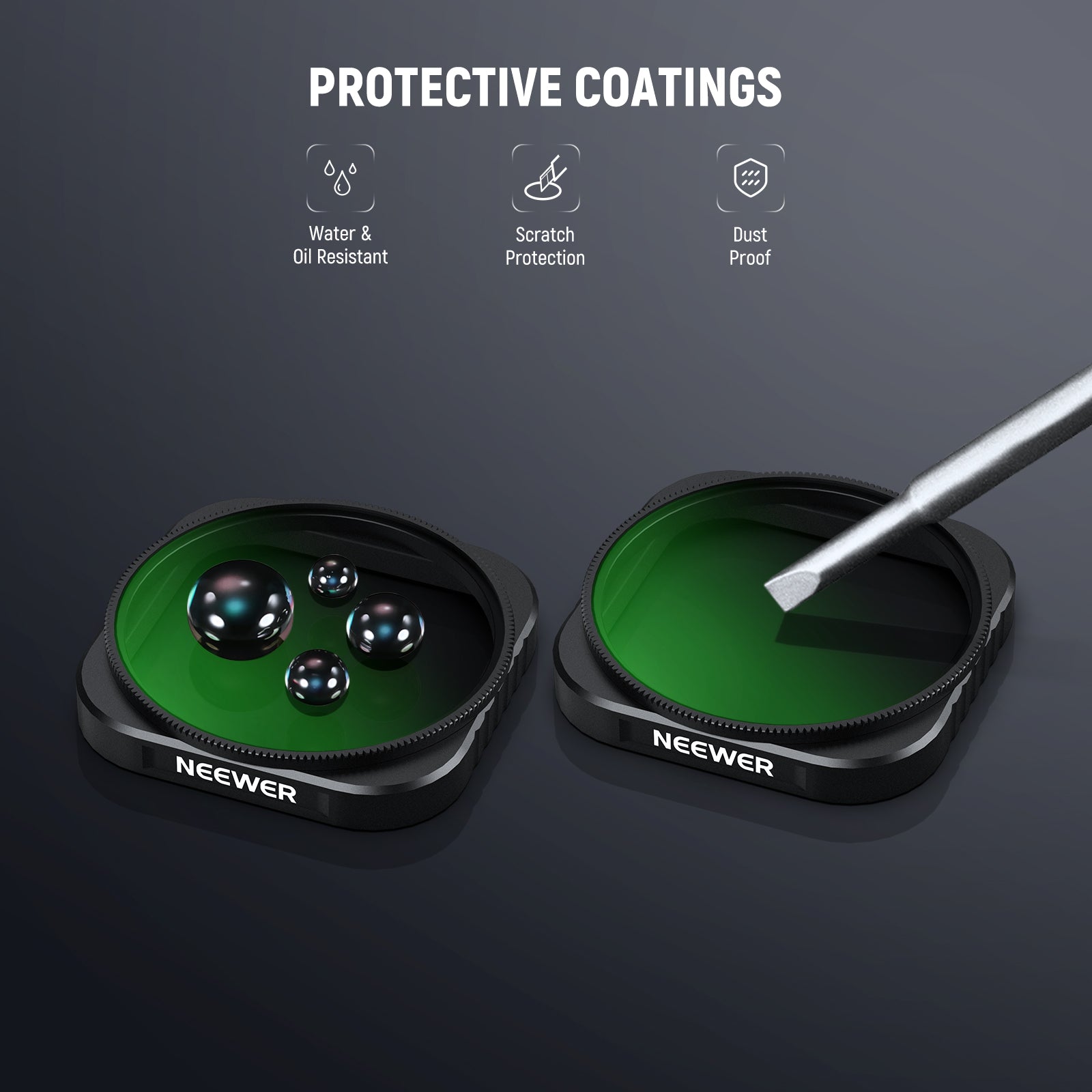 This NEEWER CPL Filter can withstand water, fingerprints, and scratches.