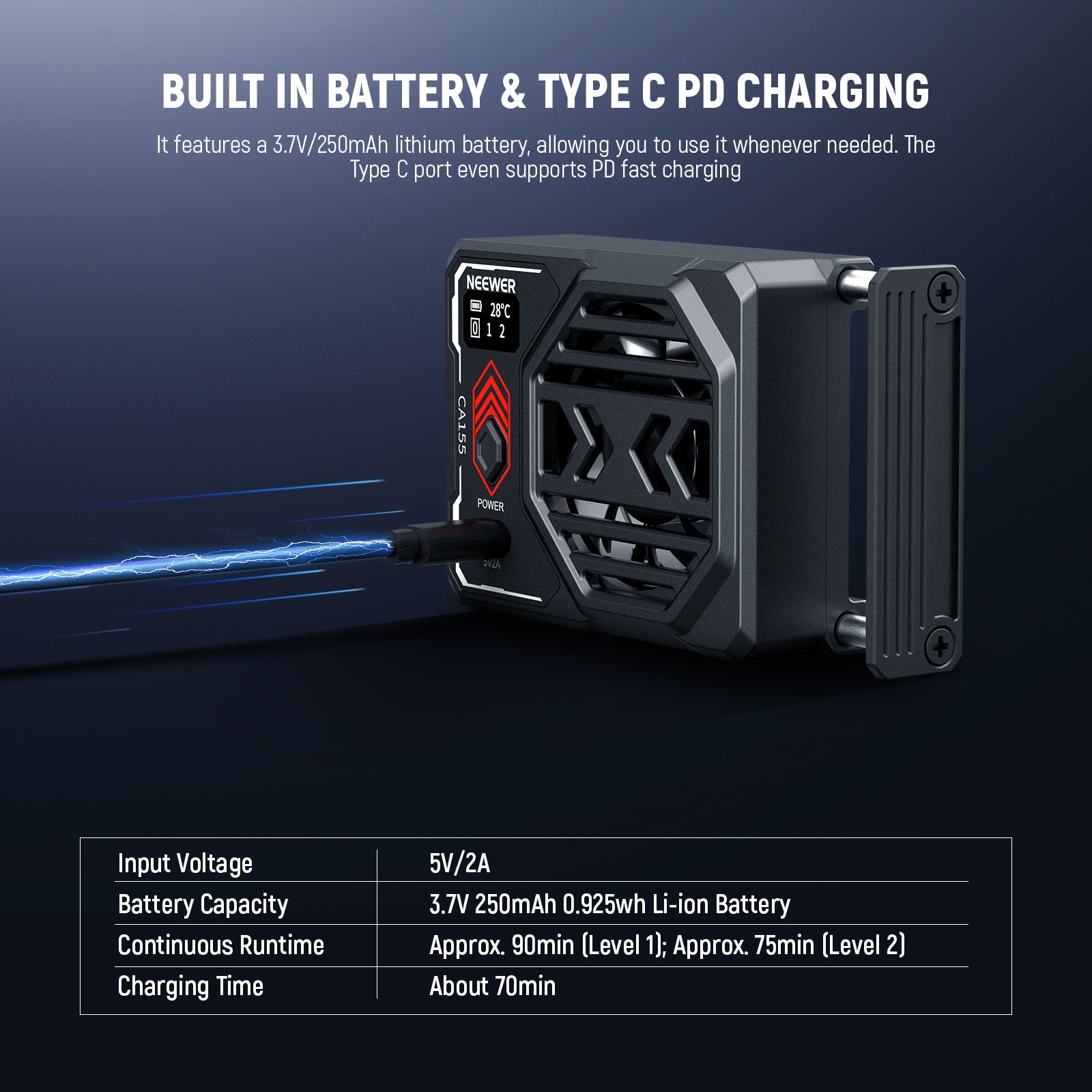 Built in Battery & Type C PD Charging
