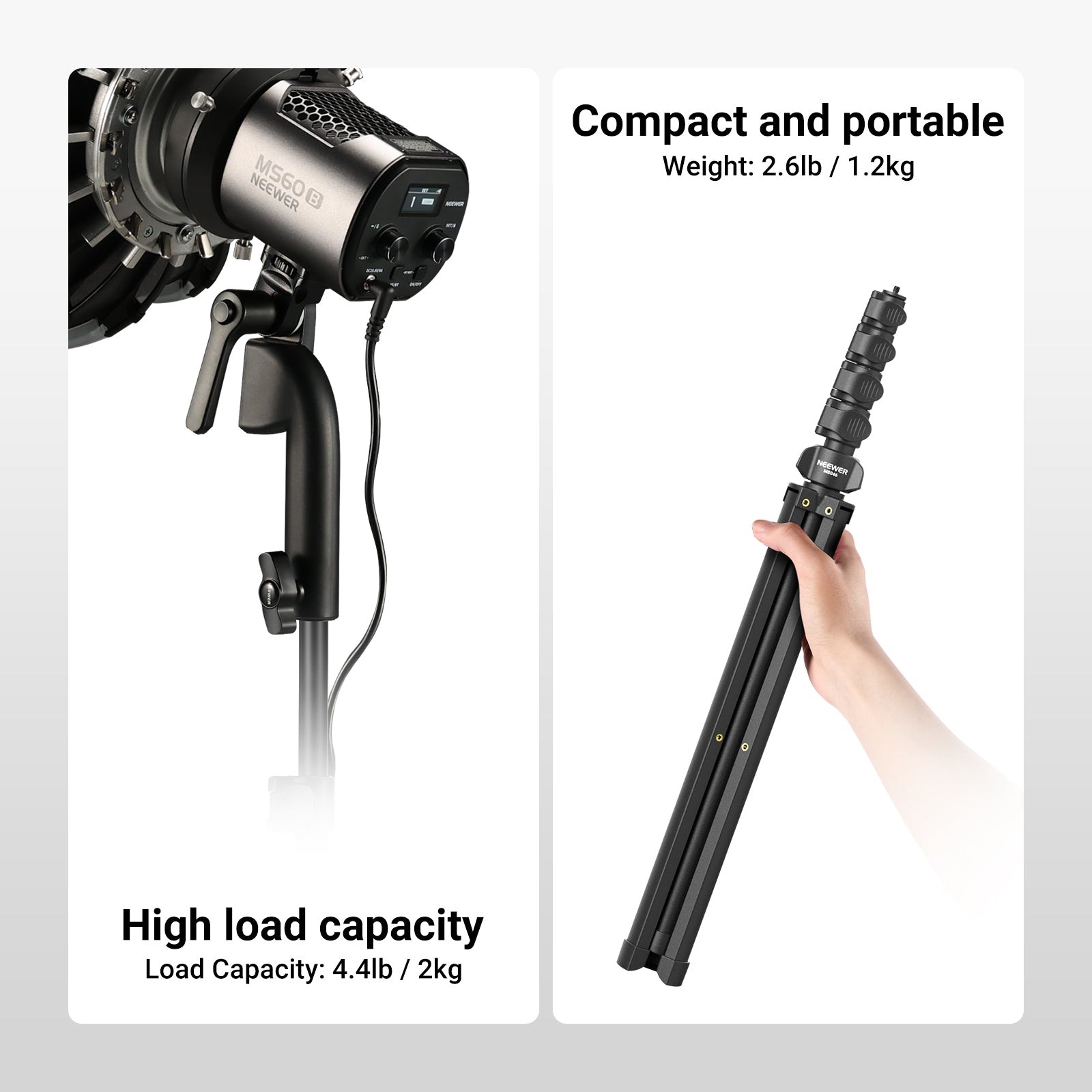NEEWER MS046 Microphone Floor Stand supports up to 4.4 lb (2 kg) vertically for a secure mic position.