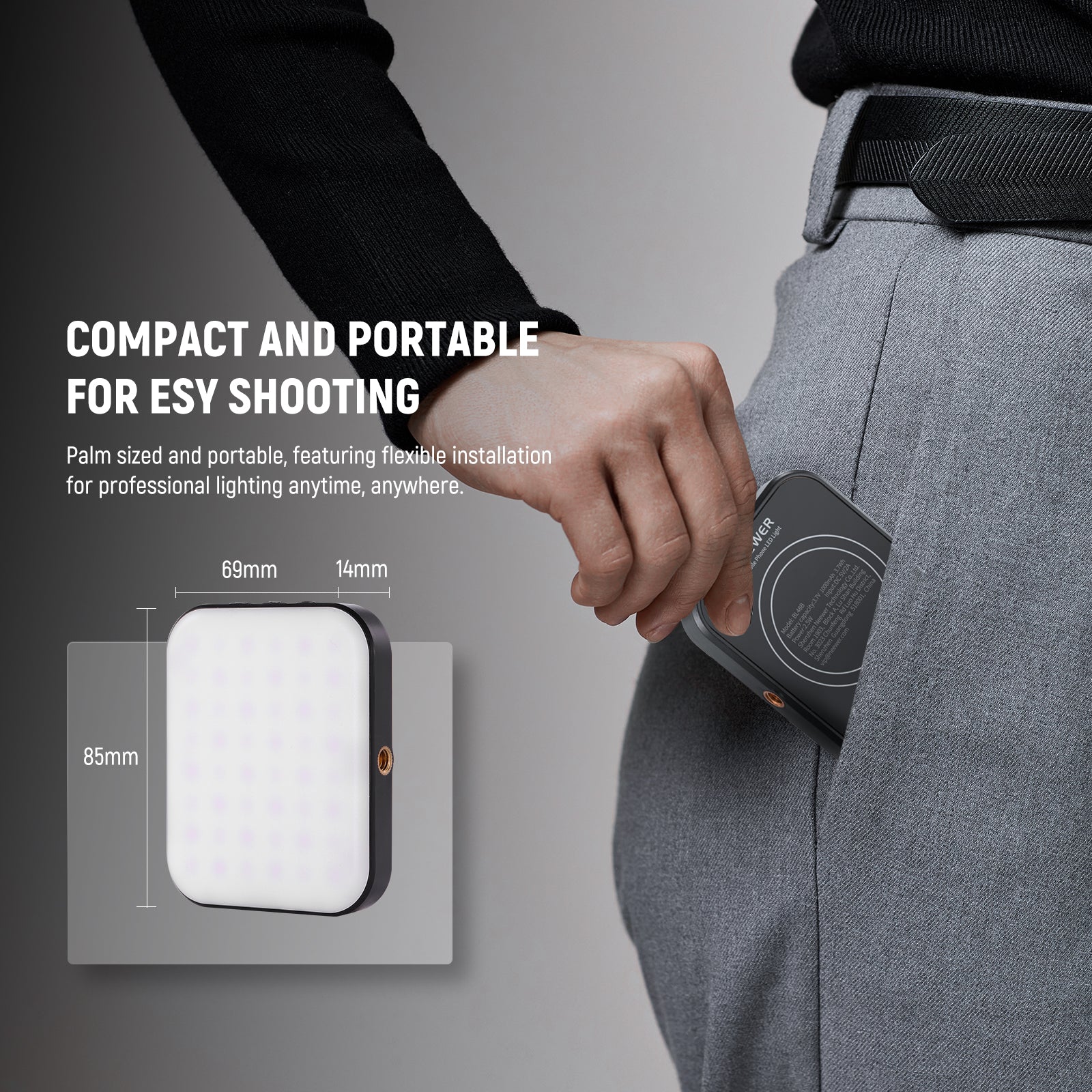 NEEWER BL48B Rechargeable Magnetic Selfie Light is compact and portable.