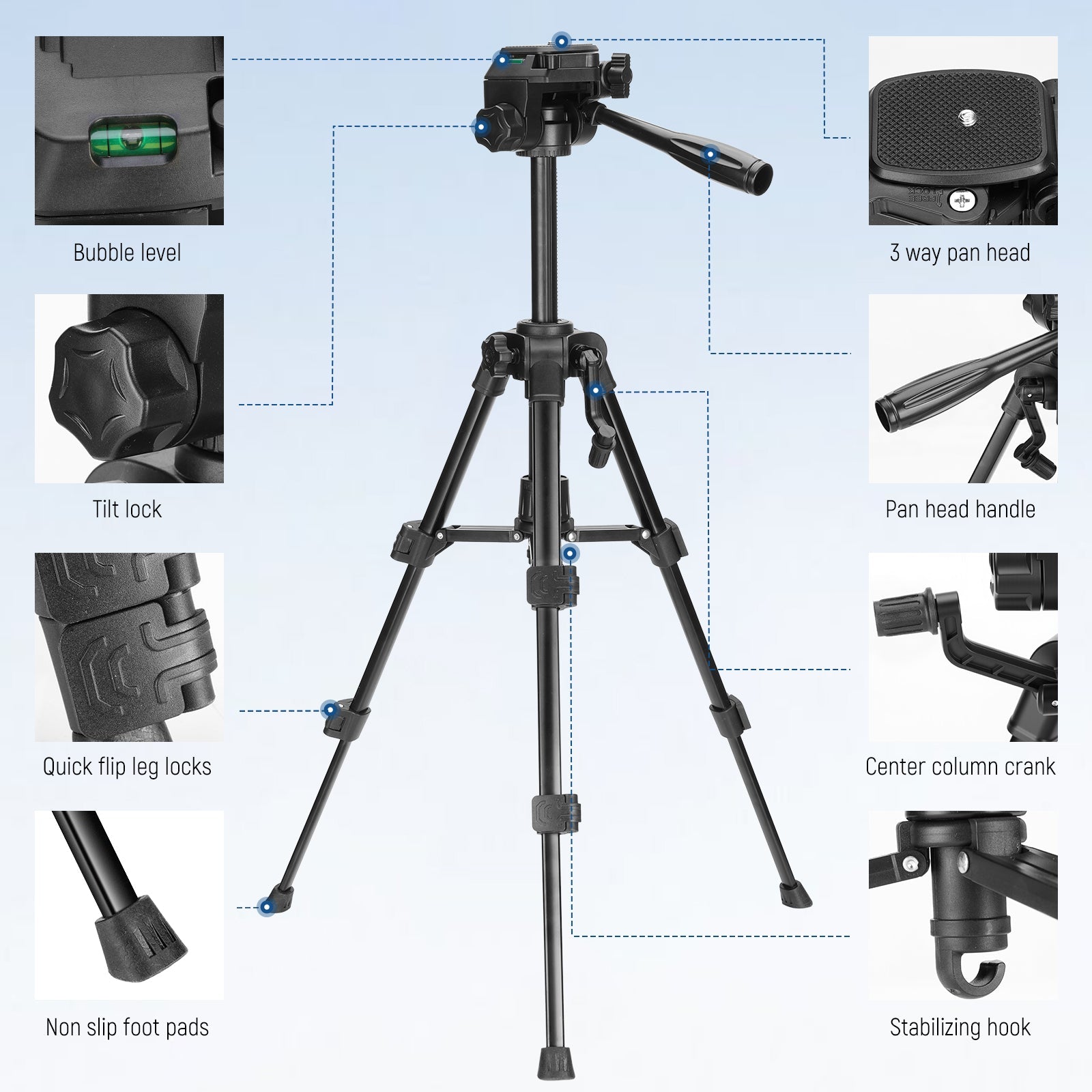 Product detail of the NEEWER TP52 Mini Desk Tripod