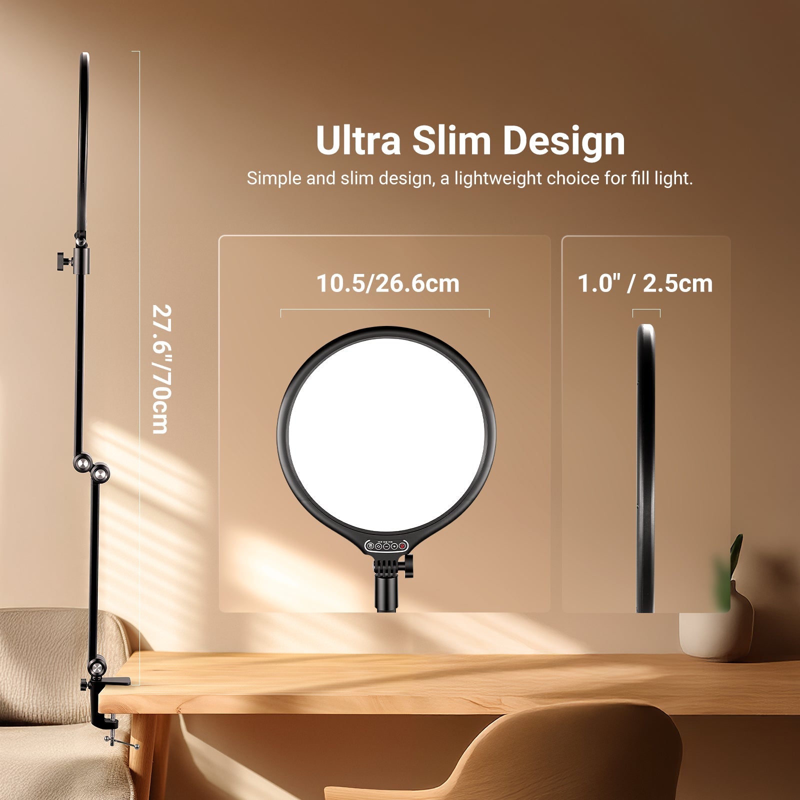 NEEWER R10 Desk Streaming Light is ultra slim.