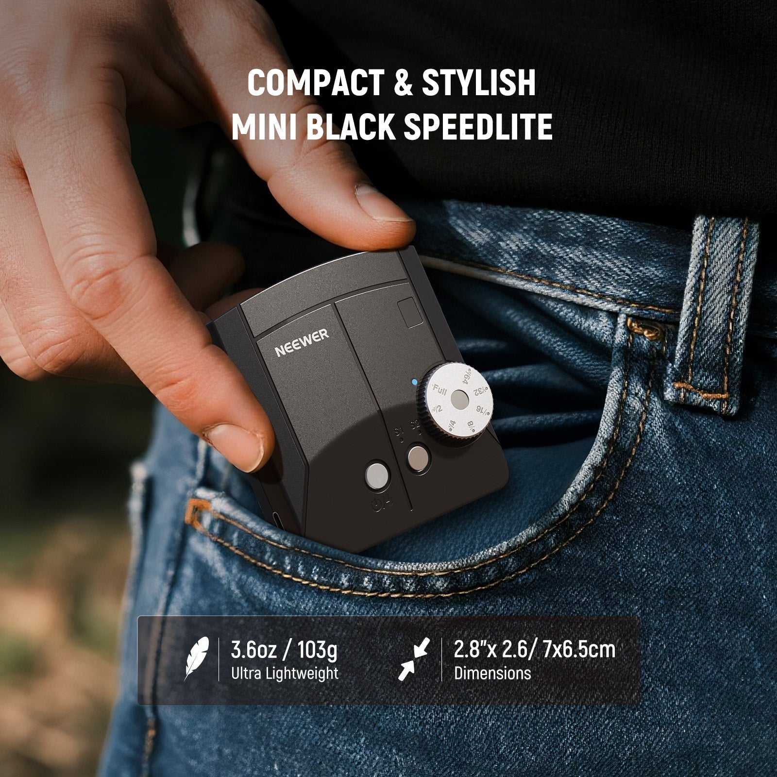 NEEWER Z150 is a lightweight, retro style camera speedlite with a pocket sized form factor