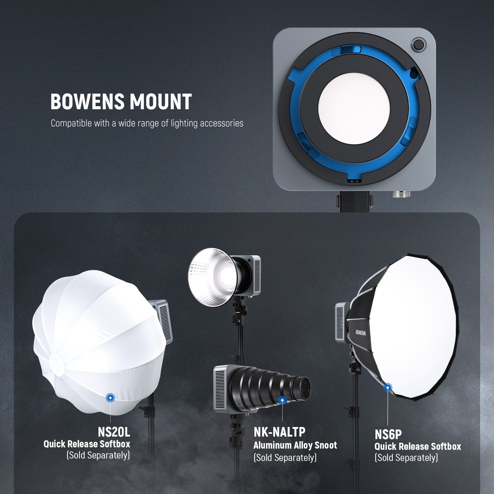 A Bowens mount helps attach additional accessories or gear