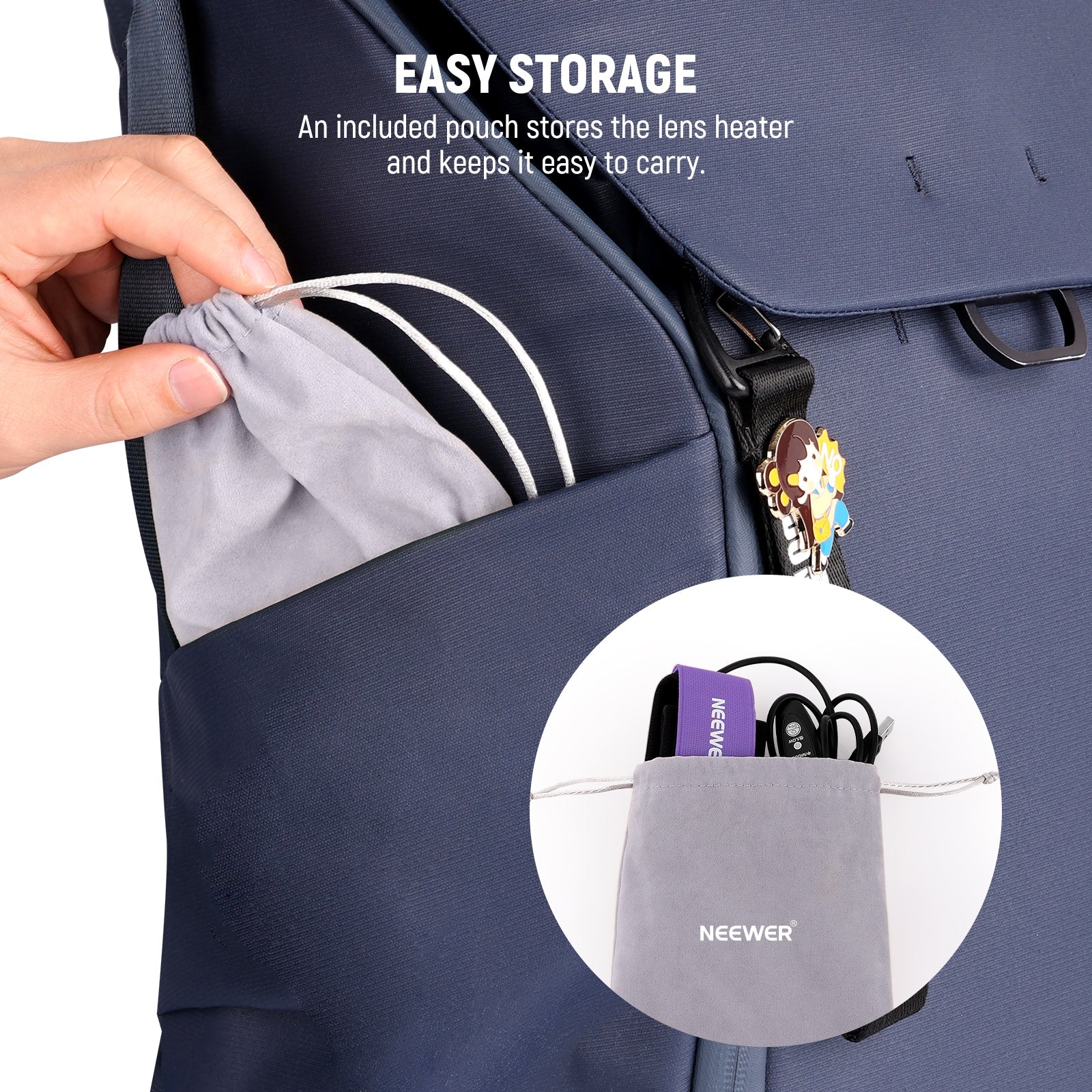 An included pouch stores the lends heater and keeps it easy to carry.