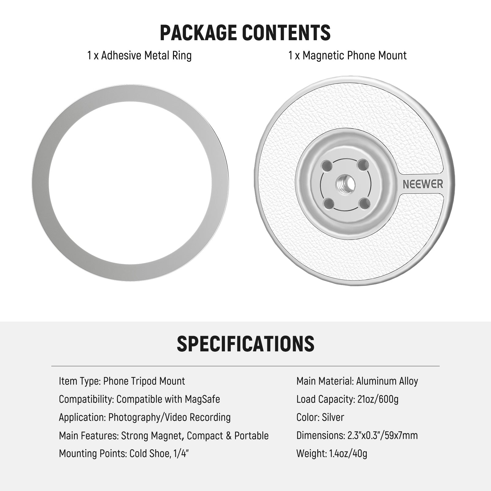 Package Contents of the NEEWER PA080 Magnetic Phone Tripod Mount