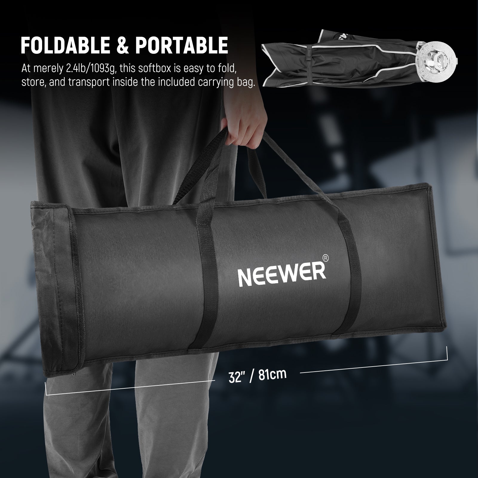 NEEWER NS60P Quick Release Strip Softbox is easy to fold, store and transport.