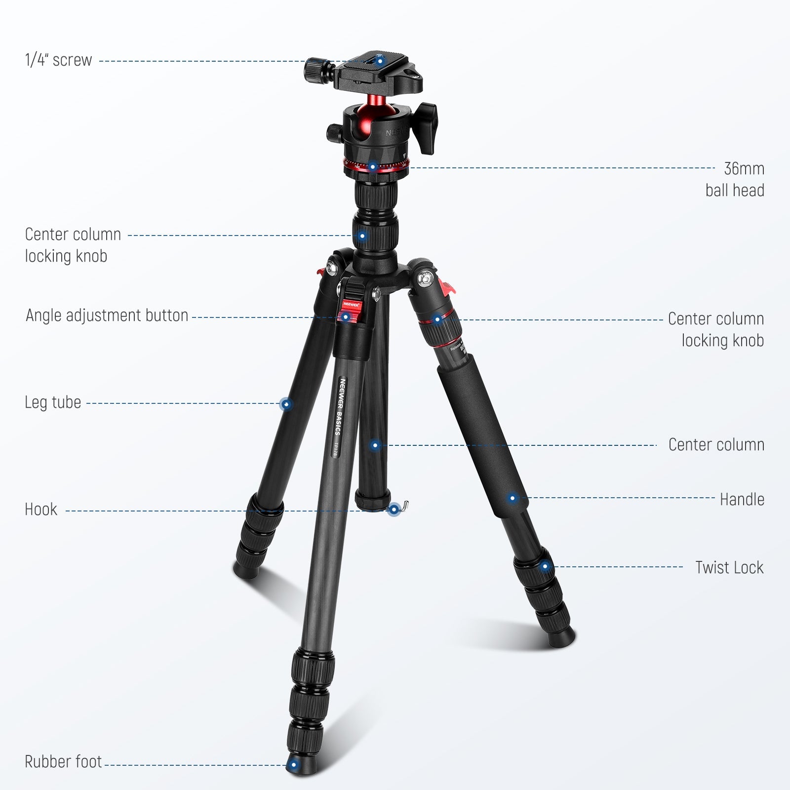 Features of the NEEWER TP17B Carbon Fiber Travel Tripod Monopod