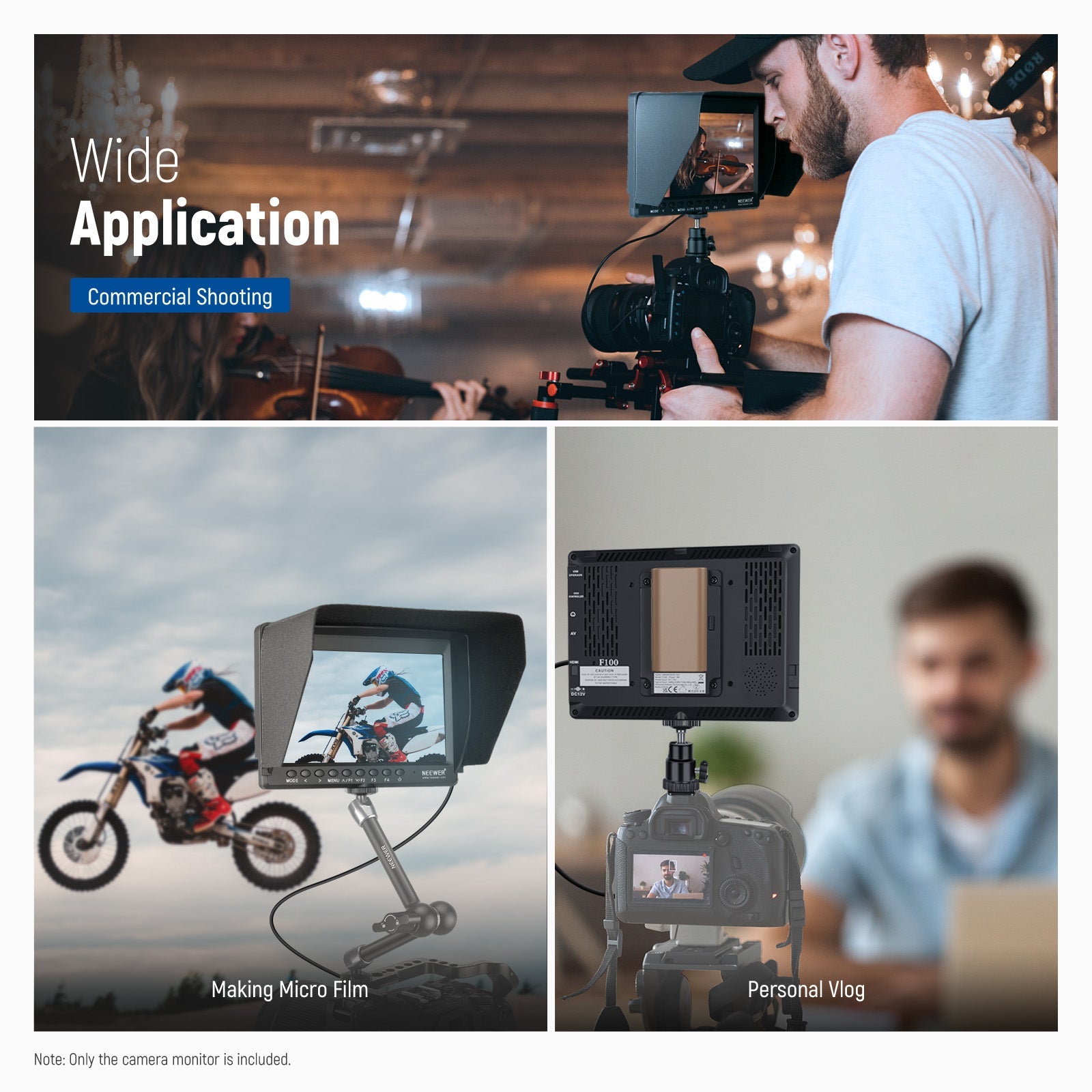 This camera field monitor is versatile for commercial shooting, micro film production, and personal vlogging.