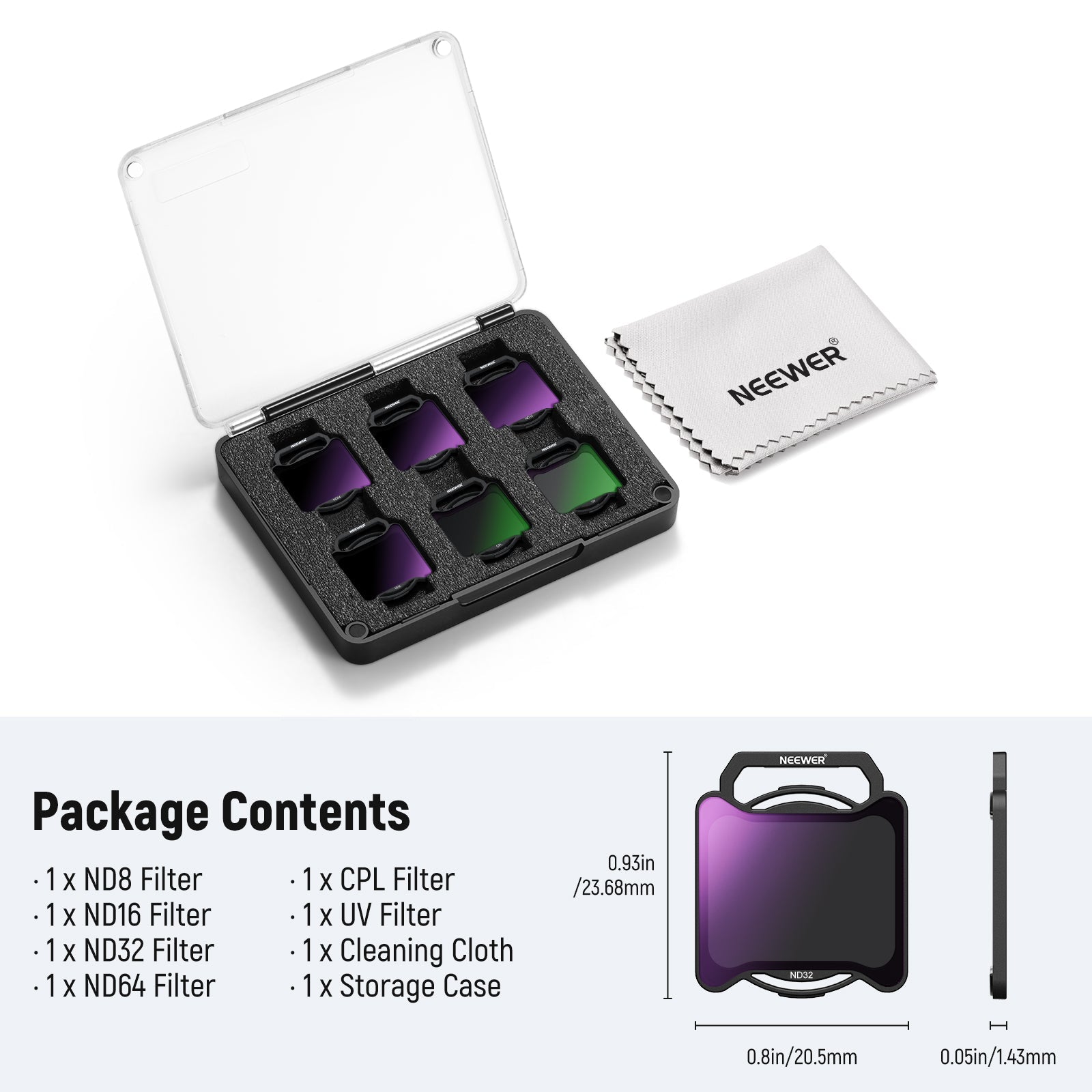 Package Contents of the NEEWER FL-N63 6 Pack Filter Set For DJI O4 Air Unit Pro