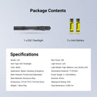 This package includes an EDC Flashlight and two AAA Batteries.
