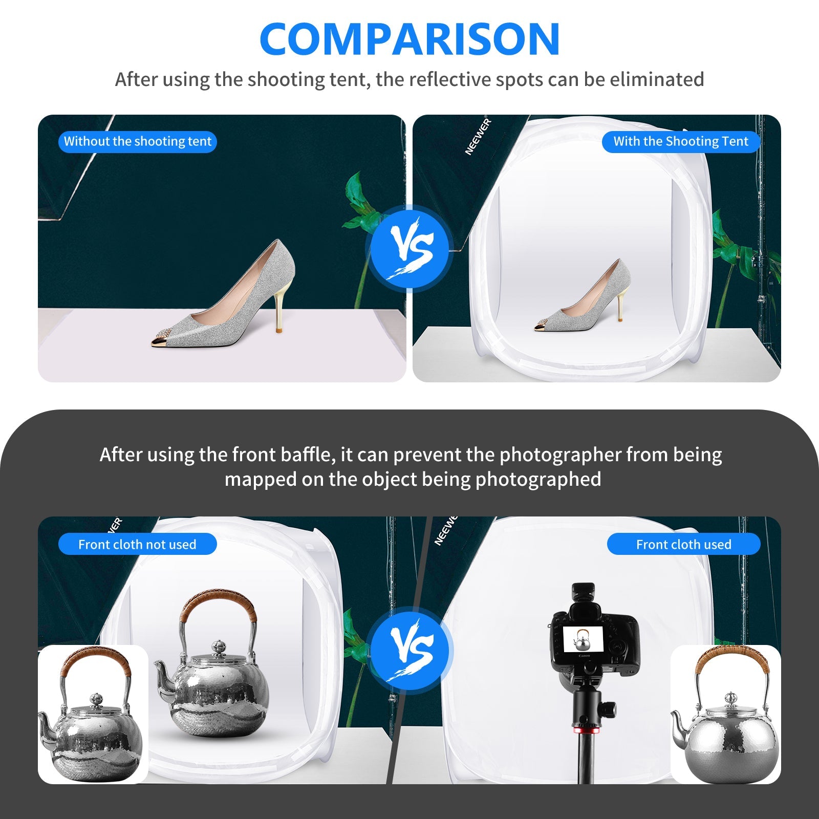 After using the shooting tent, the reflective spots can be eliminated.
