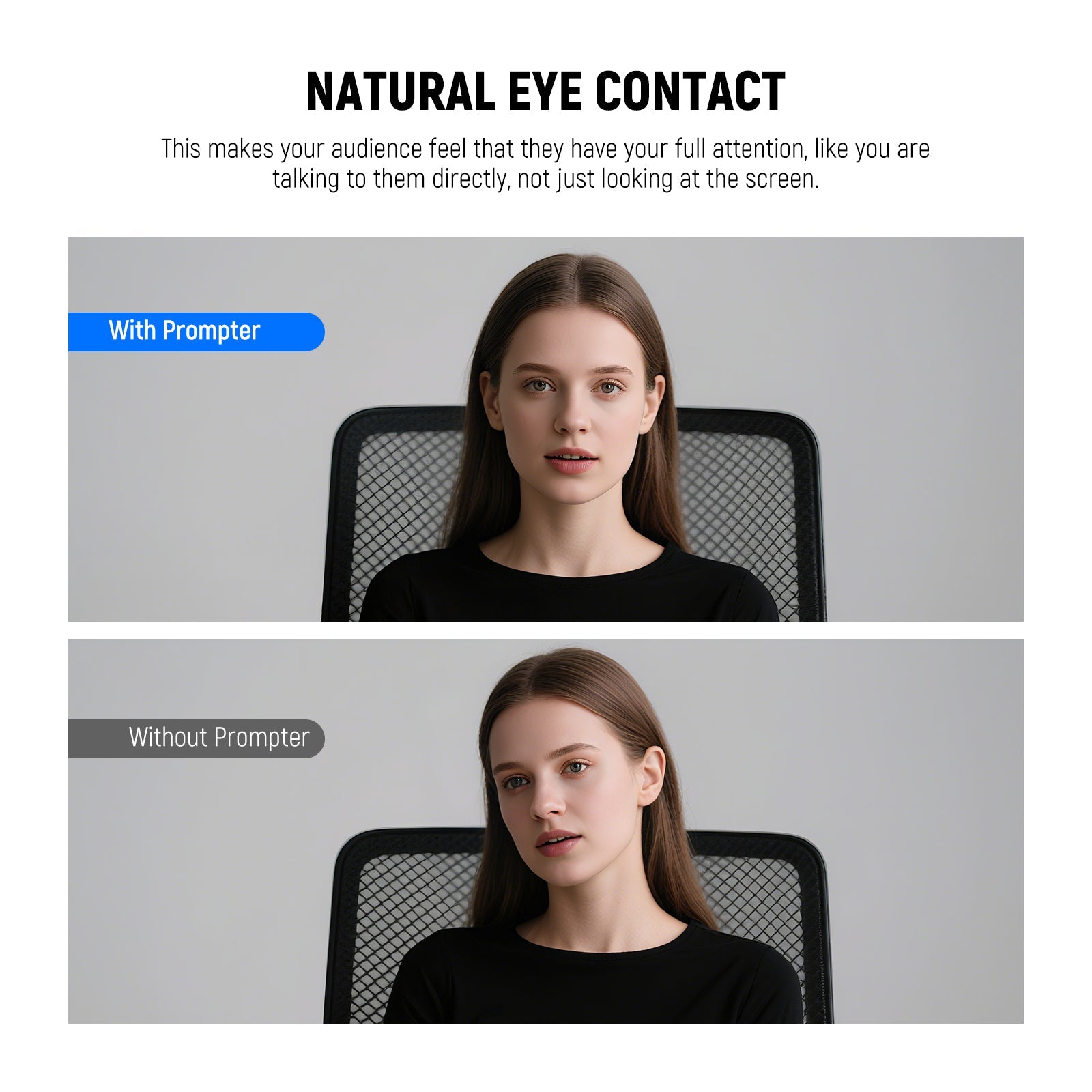 NEEWER X11 2-In-1 Pro Teleprompter allows for natural eye contact.