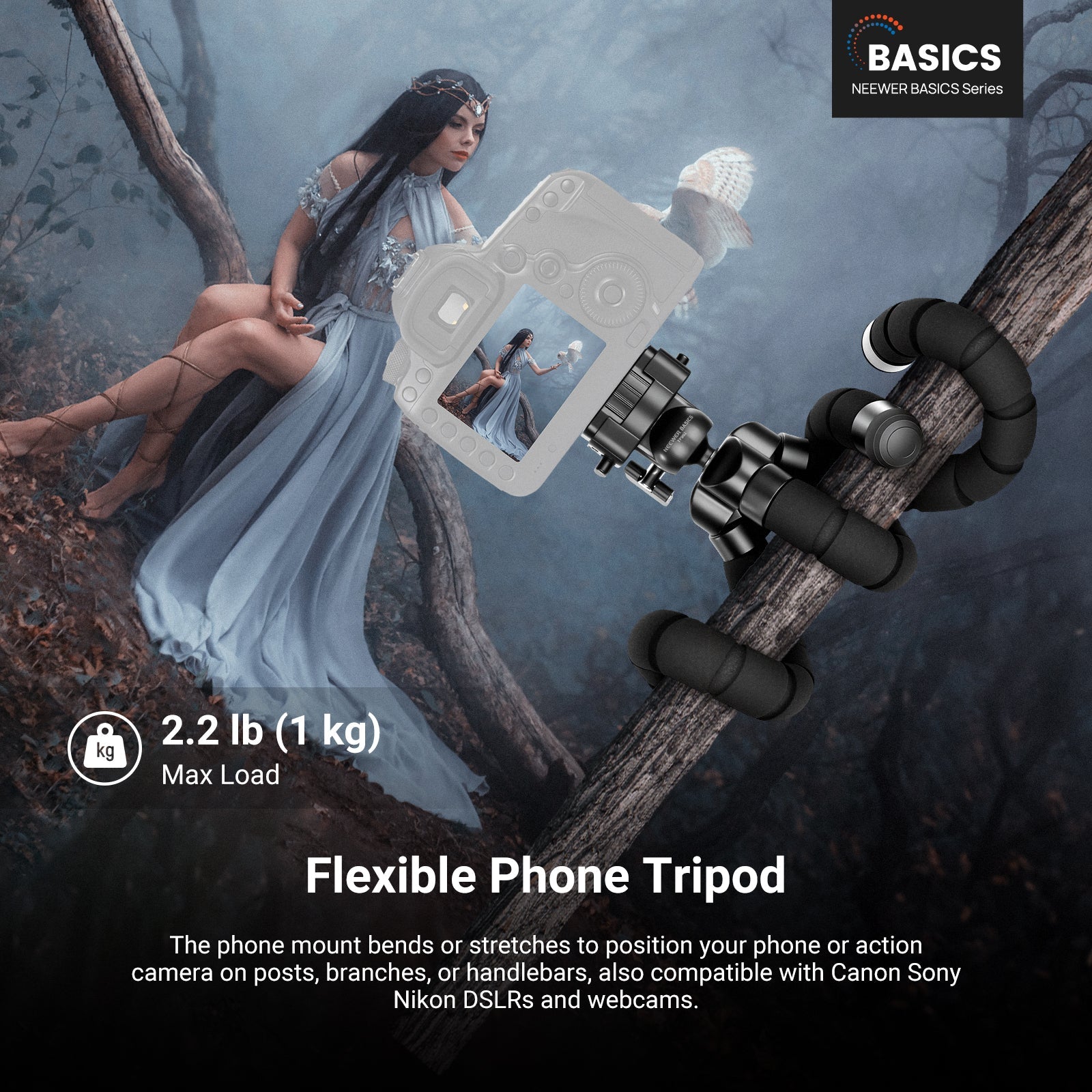 The cellphone holder desktop stand flexibly wraps around posts, branches, or handlebars.