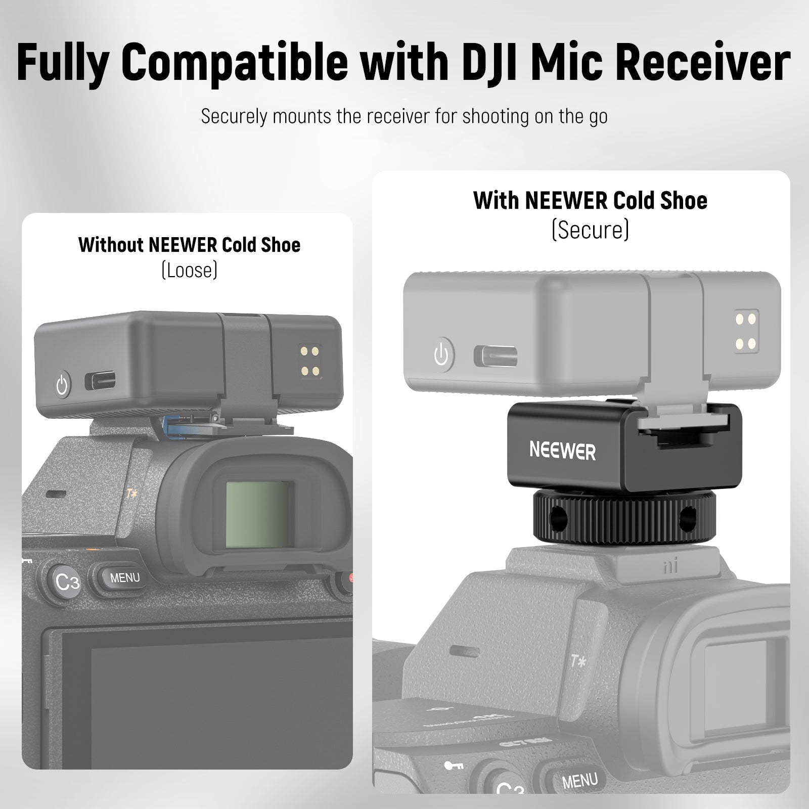 NEEWER UA079 Cold Shoe Mount Adapter is compatible with DJI Mic receiver.