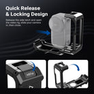 Release the side latch and open the video rig, slide your camera in, then close.