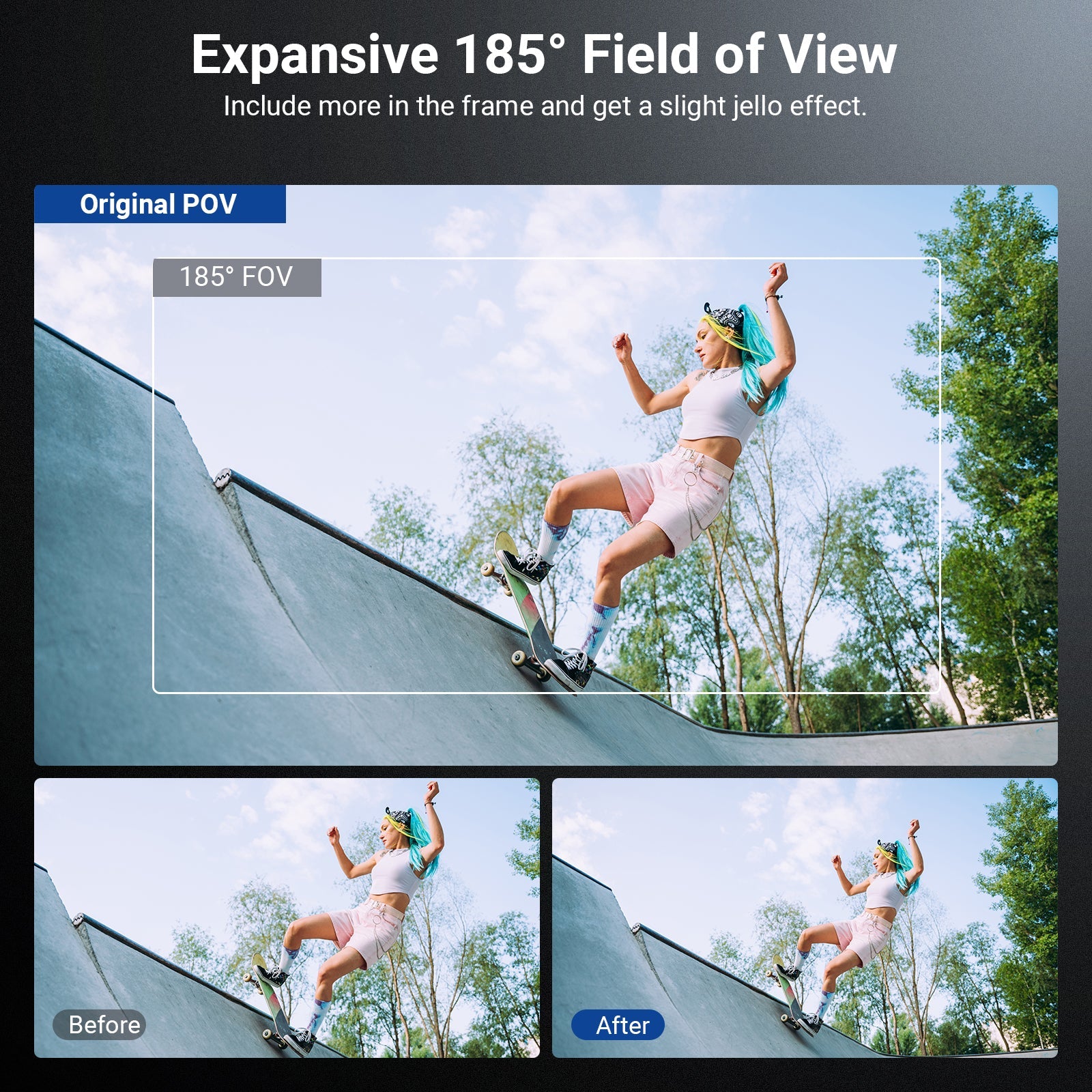 Capturing a girl skateboarding with the NEEWER FL-B52 185° Wide Angle Lens