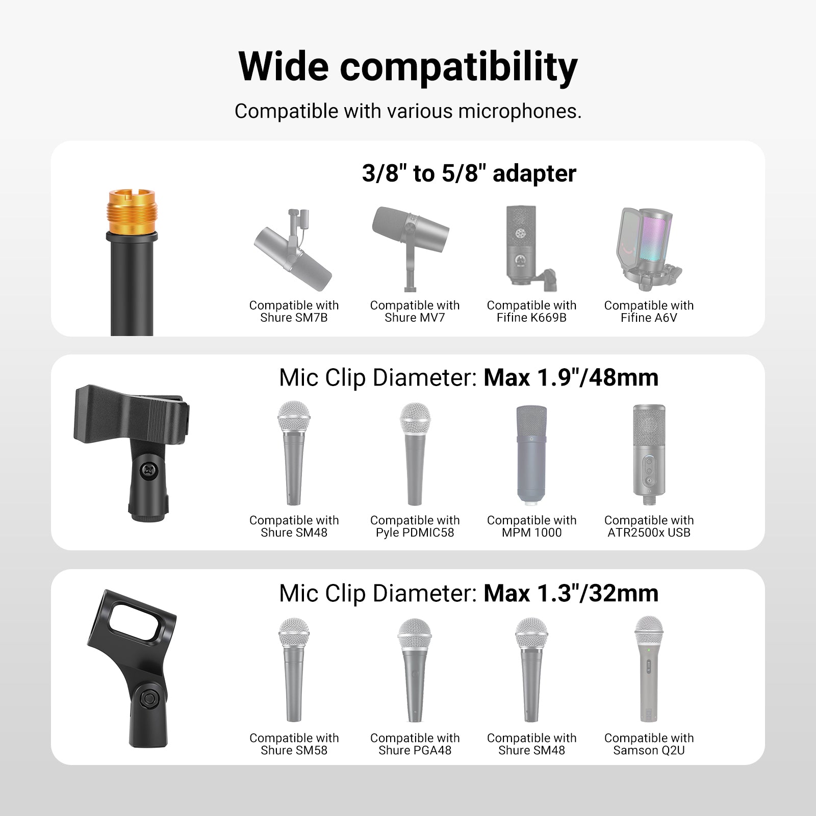 NEEWER MS046 Microphone Floor Stand is compatible with various mics.