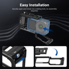 The stabilizer quickly opens and secures with the side lock.