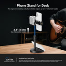 The ergonomic desktop cell phone holder adjusts up to 3.1" (8 cm) in height.
