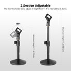 The short mic holder stand adjusts in height from 7.2" to 11.8"
