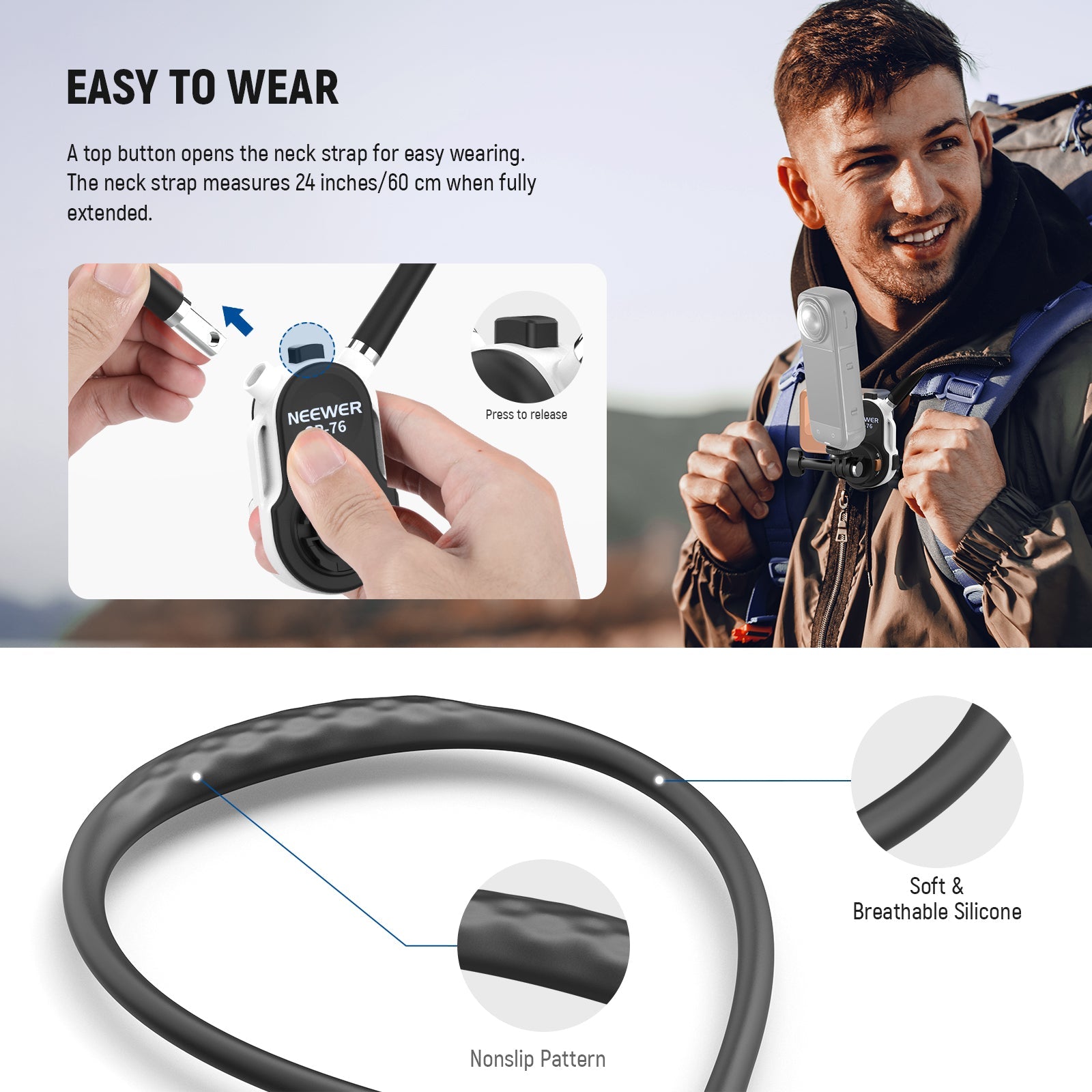NEEWER GP-76 Magnetic Neck Mount is easy to wear.