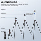 The tall tripod adjusts from 21.3" (54 cm) to 47.2" (120 cm)