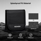 NEEWER PB15 Tri-fold Filter Case is made of splashproof PU fabric with touch fasteners to secure filters against outdoor elements.