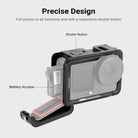 This lightweight and protective aluminum alloy action camera cage offers full access to the battery compartment, power button, and charging port.
