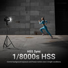 Supports 1/8000s HSS using the QZ/QPro trigger (not included) to control background exposure and freeze motion even in bright conditions