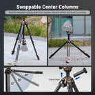 adjustable from 7.8"(19.5cm) to 62.4"(158.4cm) via metal buckles features swappable center columns.