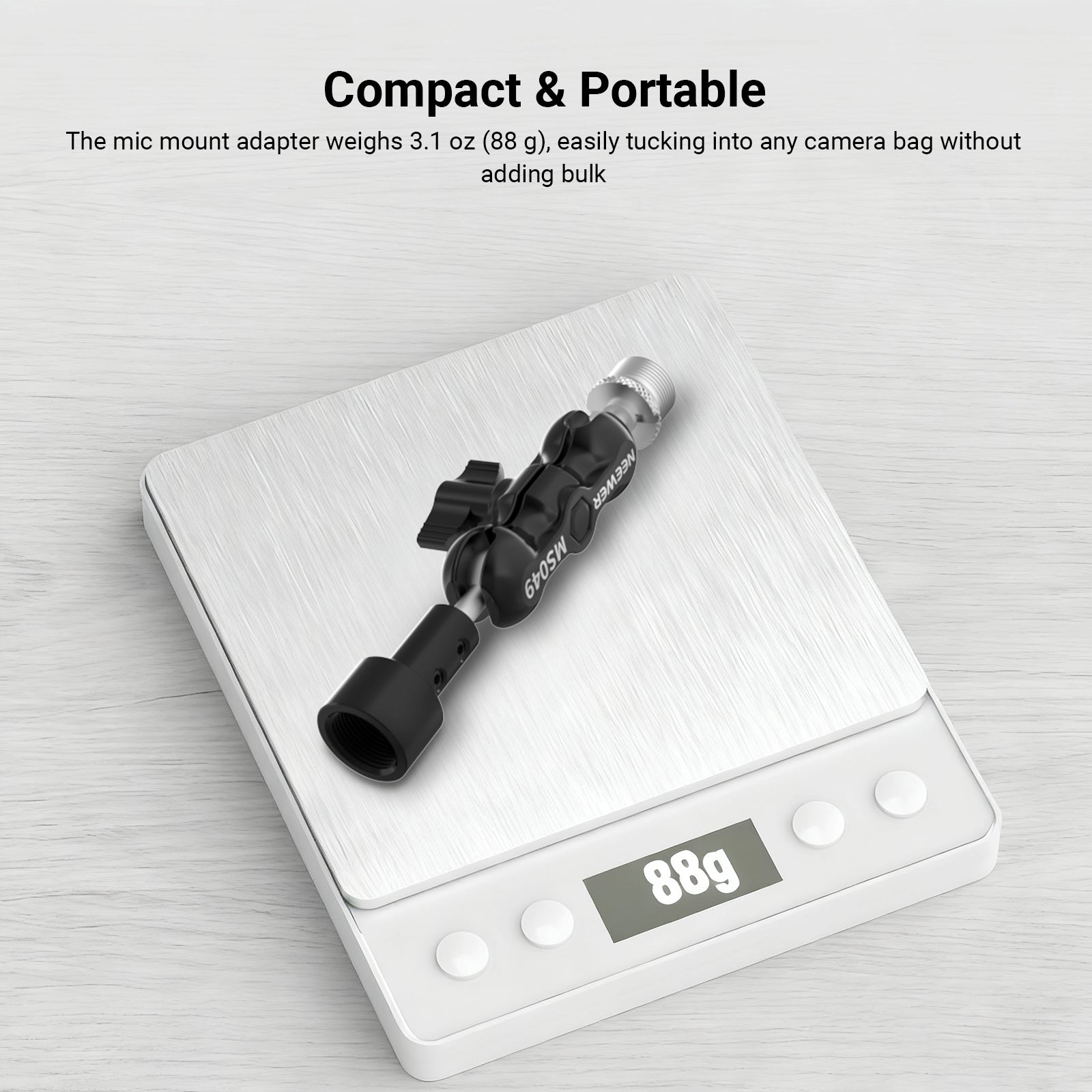 NEEWER MS049 Microphone Mount Adapter weighs only 3.1oz.