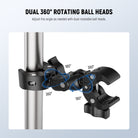 The adjustable pole C clamp offers 360° rotation and 180° tilt at both ends