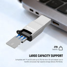 Compatible with TF (microSD) cards up to 2TB, the micro SD card adapter lets you quickly transfer large amounts of data.