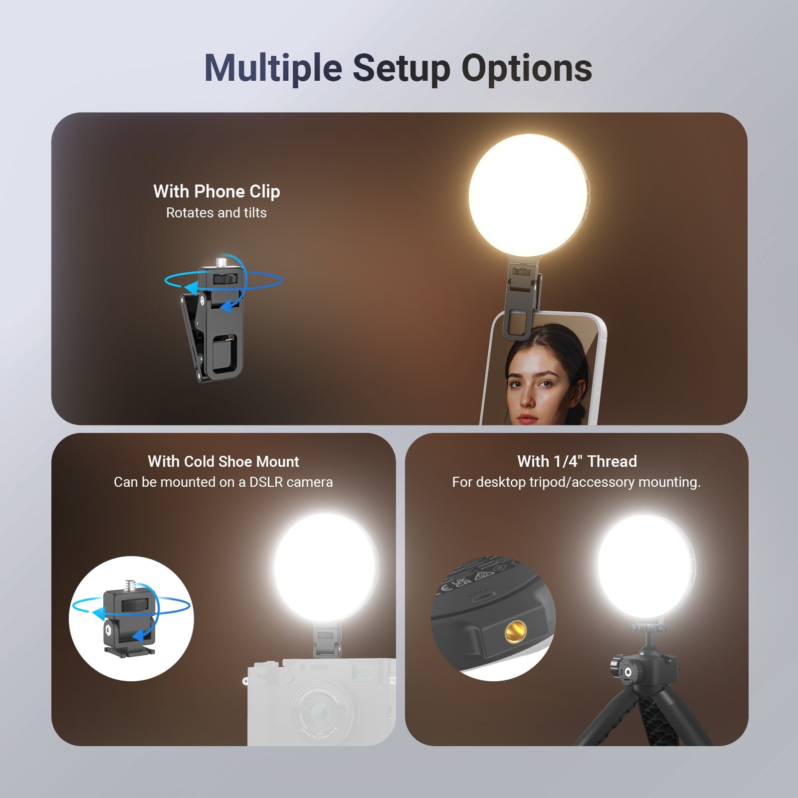 NEEWER N23 Mini Ring Light offers multiple setup options.