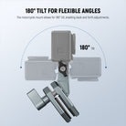 The motorcycle mount allows for 180° tilt